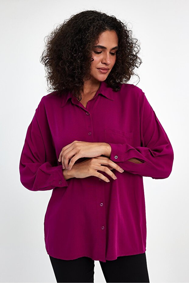 Kadın Oversize Poplin Gömlek - 5