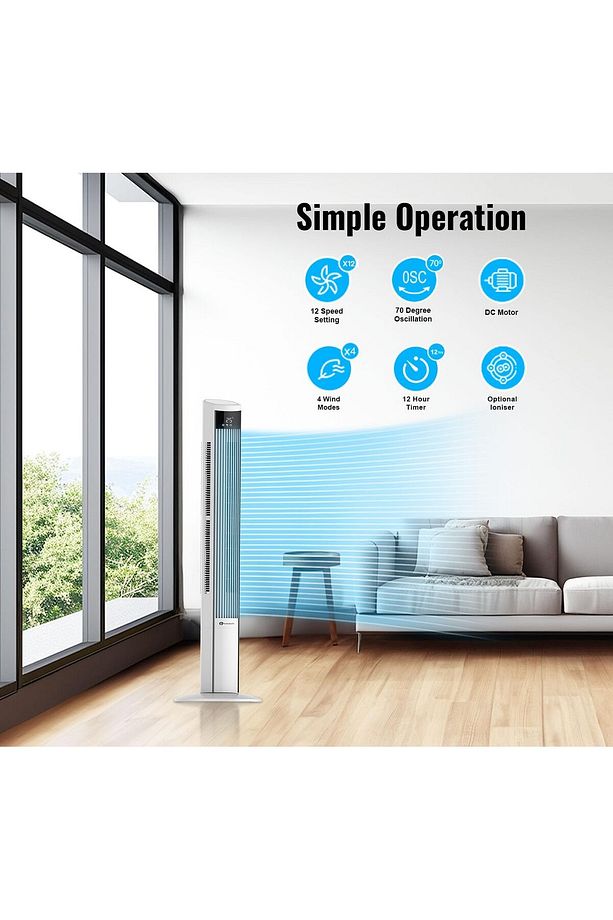 Hava Temizleme Cihazlı ve DC Motorlu Kule Fan 120cm, 12 Hız, 4 Mod, LED Ekran, Sessiz ve Salınımlı - 5
