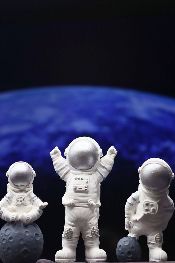 Astronot 3'lü Set Biblo Dekorasyon-el Yapımı-gümüş Masa Boy - 5