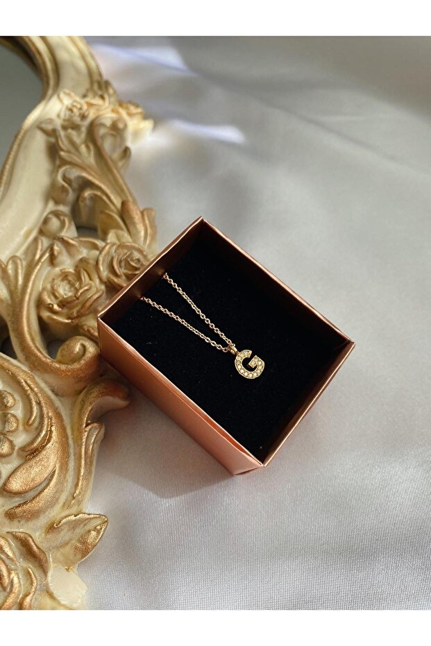 Zircon Stone Minimal Gold G Letter Necklace