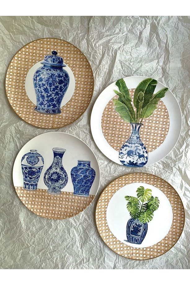 Doğal Rafya Bohem Rattan Hazeran Blue Blanc Duvar Tabağı Bahçe Balkon Mutfak Salon Duvar Süsü - 6