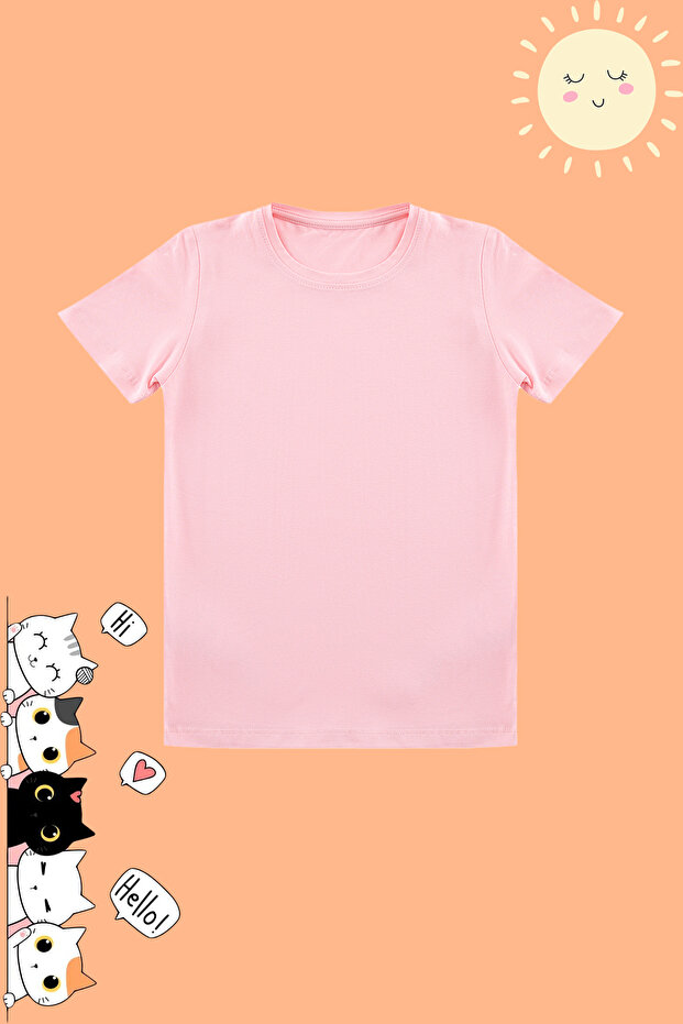 Beyaz-Pembe 2'li Kız Çocuk Pamuklu Basic Regular Kalıp Kısa Kol Örme T-Shirt TKDSS24TS00021 - 6