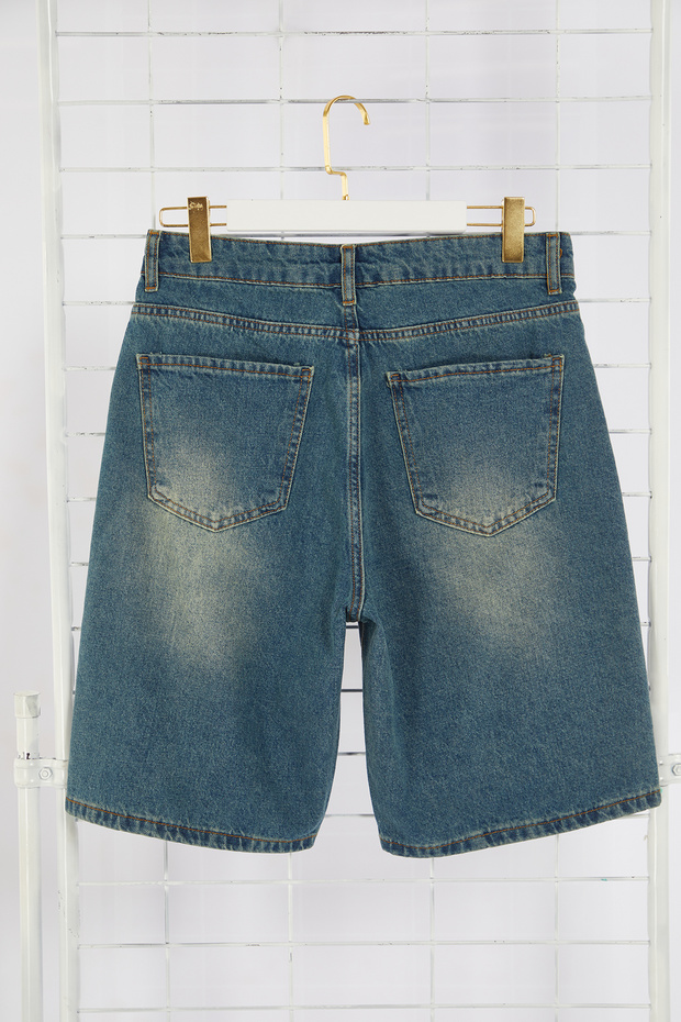 Mavi Geniş Kesim Bol Eskitme Denim Kot Şort TMNSS24SR00073 - 8