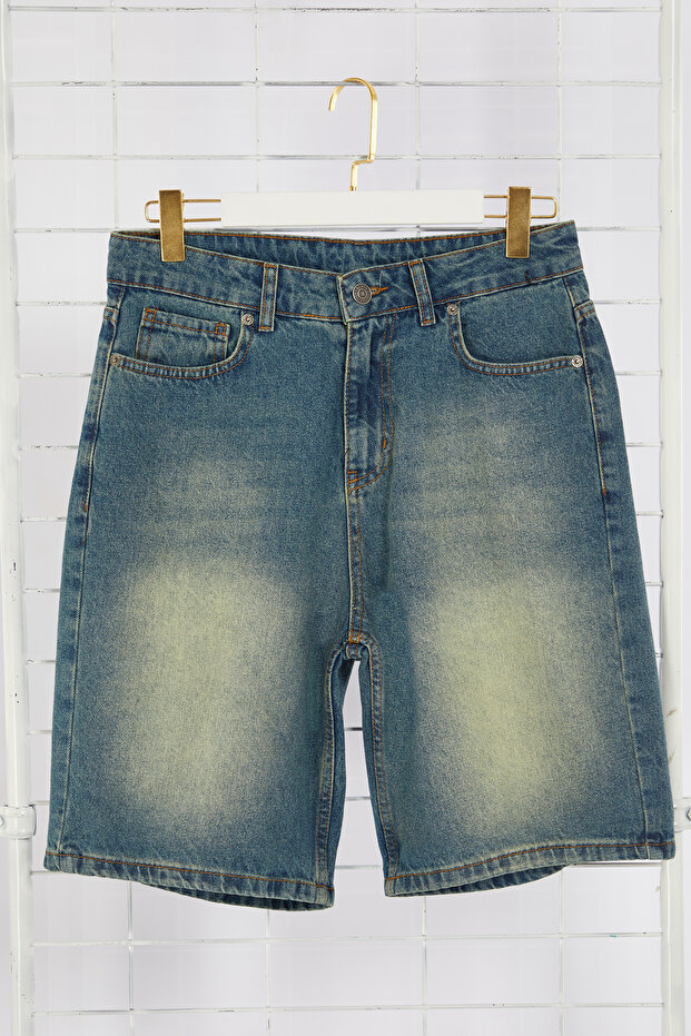 Mavi Geniş Kesim Bol Eskitme Denim Kot Şort TMNSS24SR00073 - 7