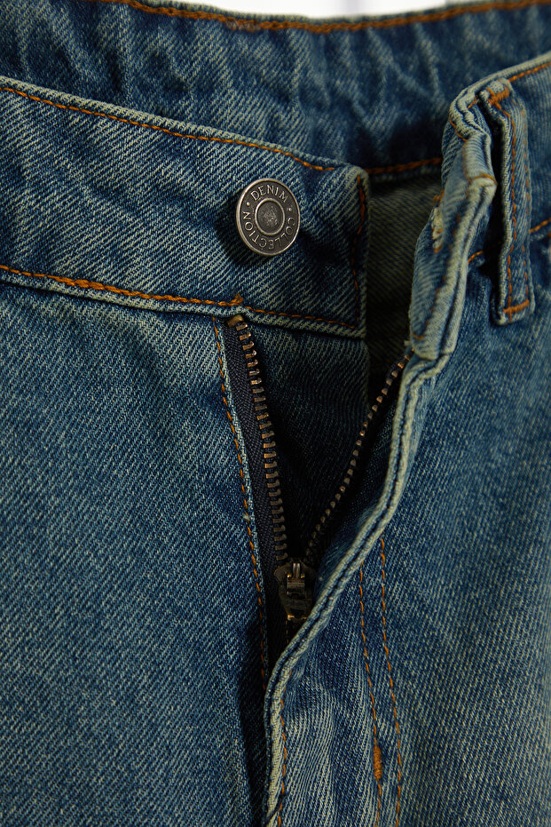 Mavi Geniş Kesim Bol Eskitme Denim Kot Şort TMNSS24SR00073 - 9