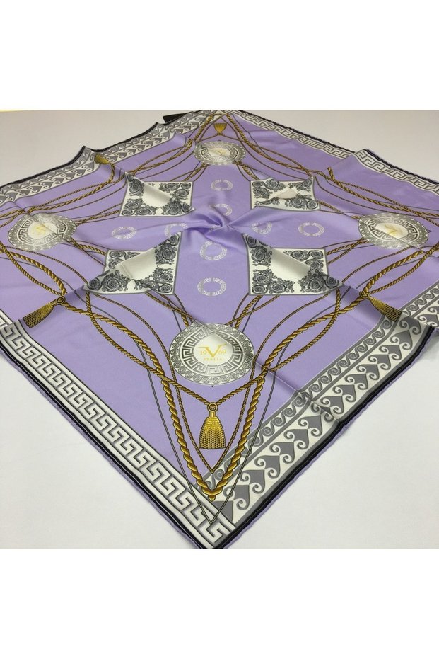 White Lilac Twill Scarf Black Series 90x90 Cm With Scarf Hanger And Gift Set