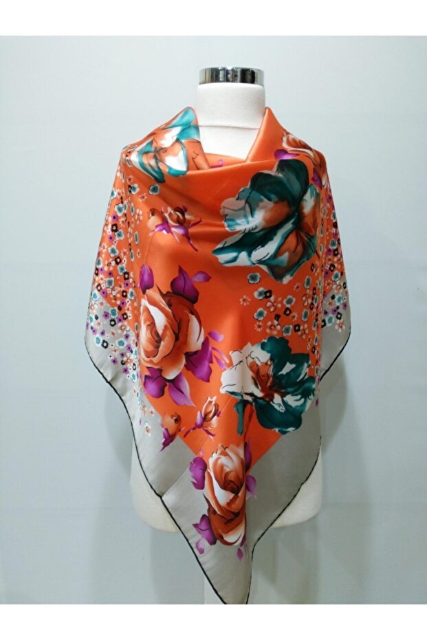 Kadın Turuncu Ipek Eşarp - 1