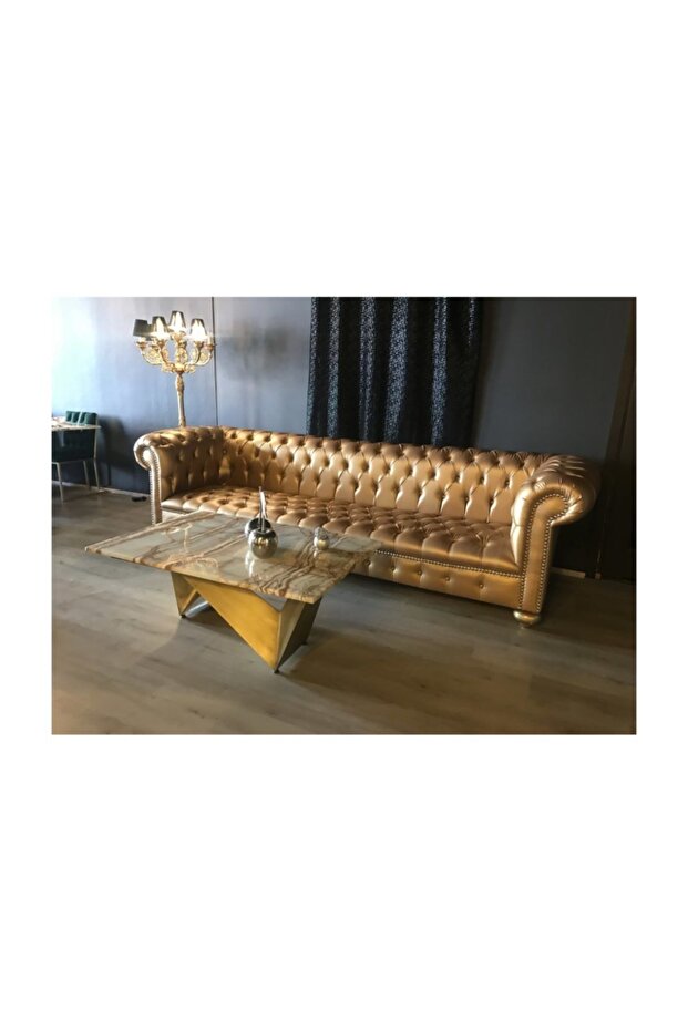 A Mobilya Gold Leather Chesterfield - 2
