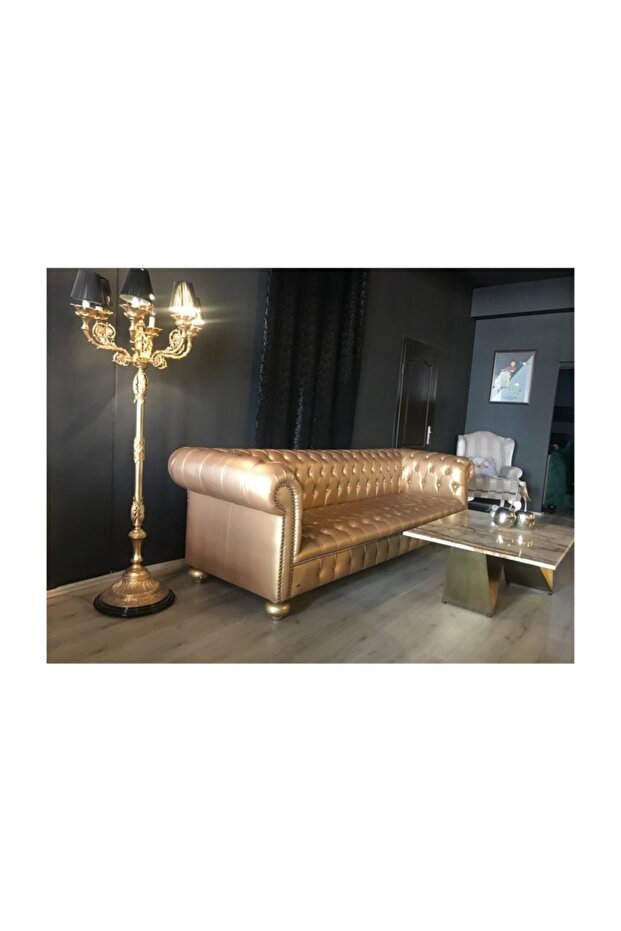 A Mobilya Gold Leather Chesterfield - 4