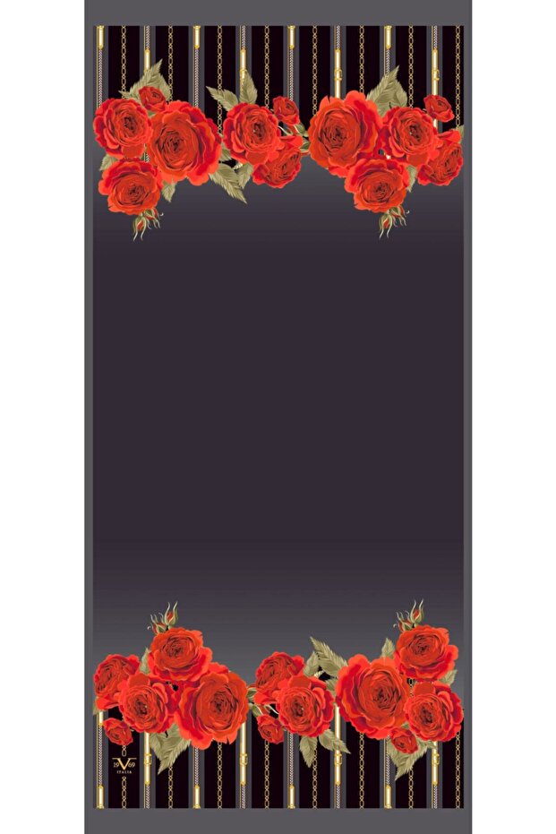 Anthracite Red Shawl Floral Pattern Pavia Series with Scarf Hanger and Gift Set 90x200 Cm