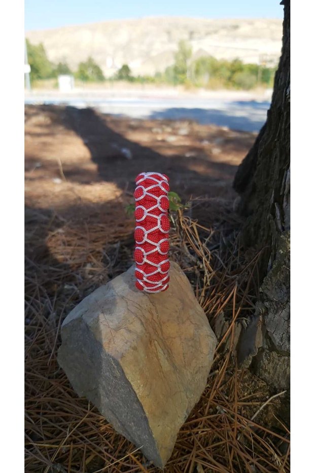 Paracord Braided Bracelet (Red-White, Fan Design, Clip-on, Handmade)