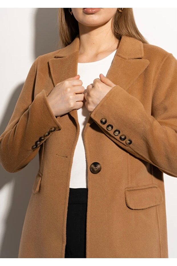 Camel Kaşmir Blazer Ceket - 7