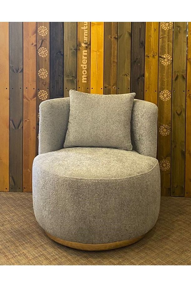 Lavinia Puf Yuvarlak Sırtlı Berjer Tabure Sandalye Tedy Kumaş Bench - 1