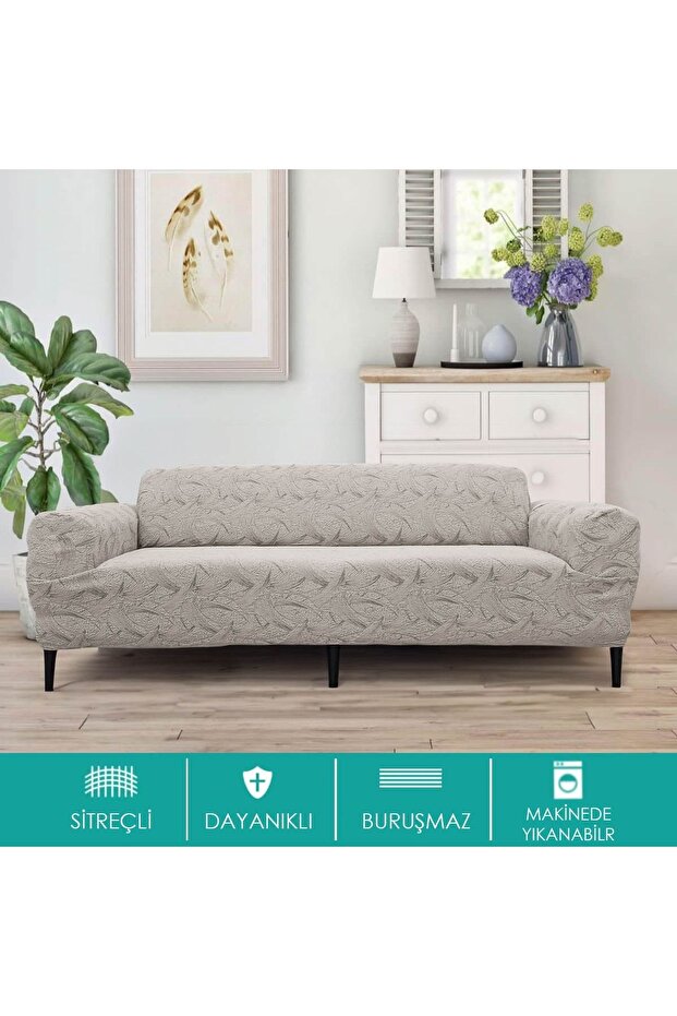 Riseler Streç Lastikli Esnek Yıkanabilir Pamuklu Sehra Desen 3+3+1+1 Jakarlı Koltuk Örtüsü - 2