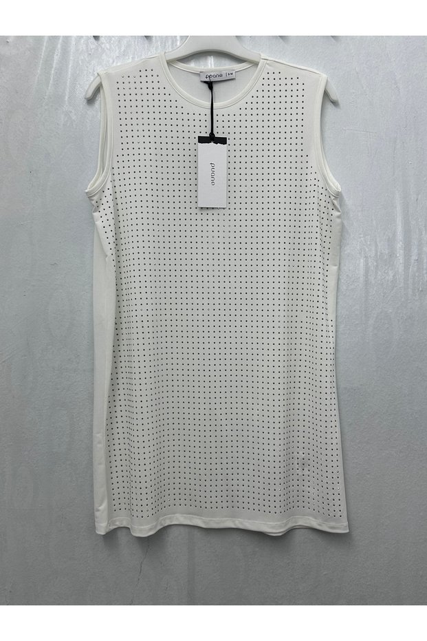 Front Stone Detailed Crew Neck Zero Sleeve Undershirt / Blouse 10525