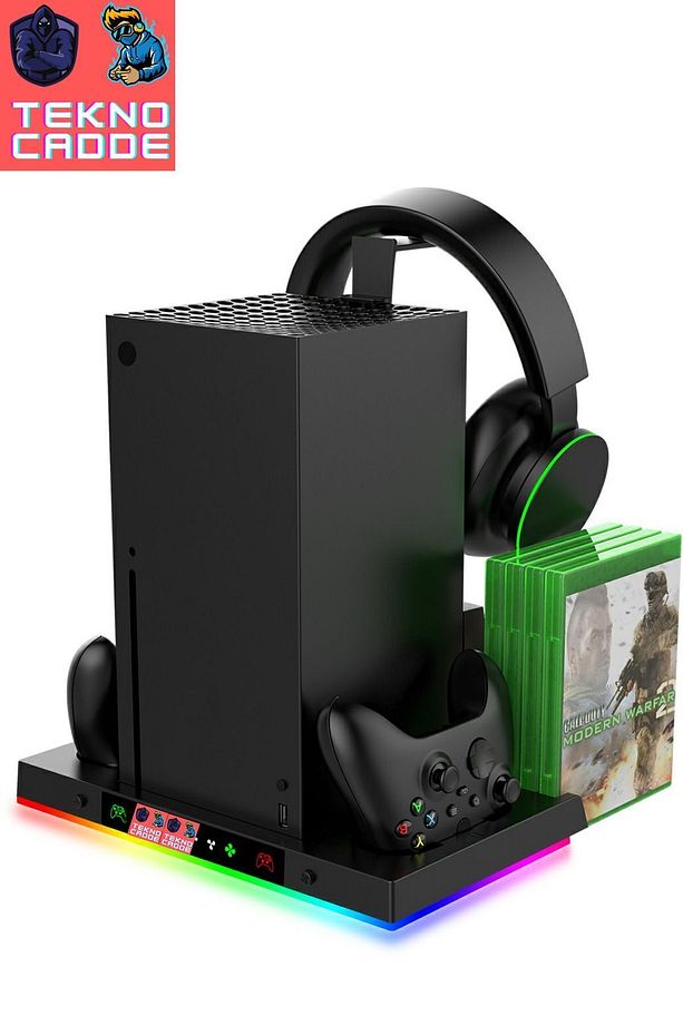 Xbx-023s Disk Tutucu Kulaklık Askısı Joystick Şarj Xbox Series X Rgb Soğutucu Fan Stand - 5