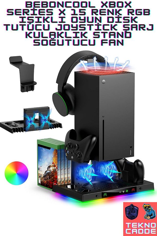Xbx-023s Disk Tutucu Kulaklık Askısı Joystick Şarj Xbox Series X Rgb Soğutucu Fan Stand - 1