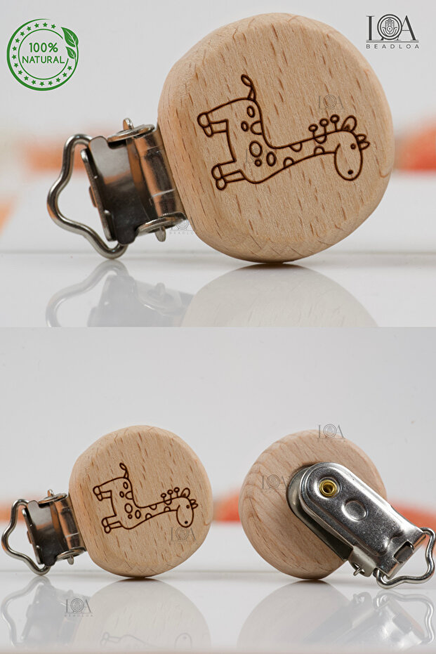1. High Quality Wooden Clip Baby Pacifier Chain Strap Natural Raw Wood Pacifier Holder GIRAFFE 1 Clip