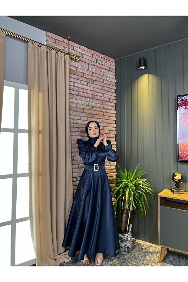 Mona Hijab Evening Dress Navy Blue