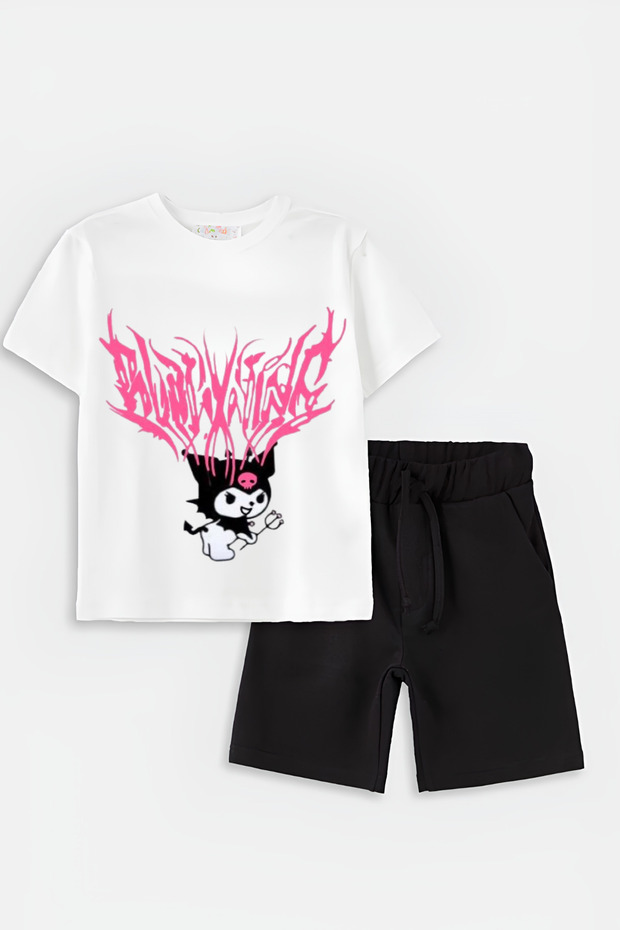 Children's Kuromi Printed Bottom Top 100% Cotton T-Shirt Shorts Set