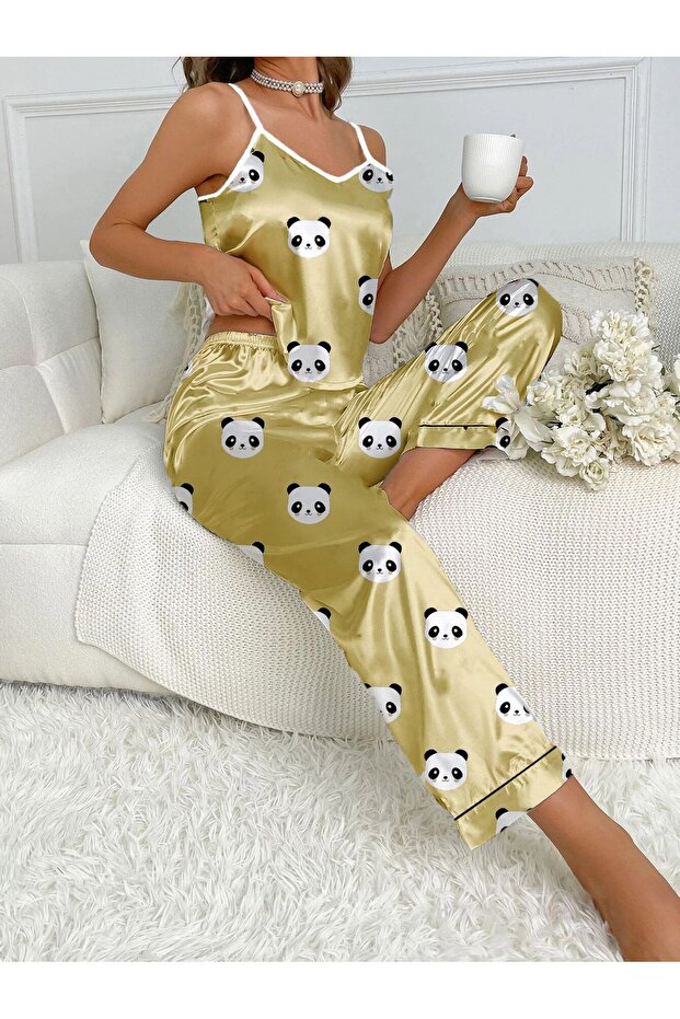 Látkový Micro Spaghetti Strap Crop Top Full Lycra-PANDA - 1