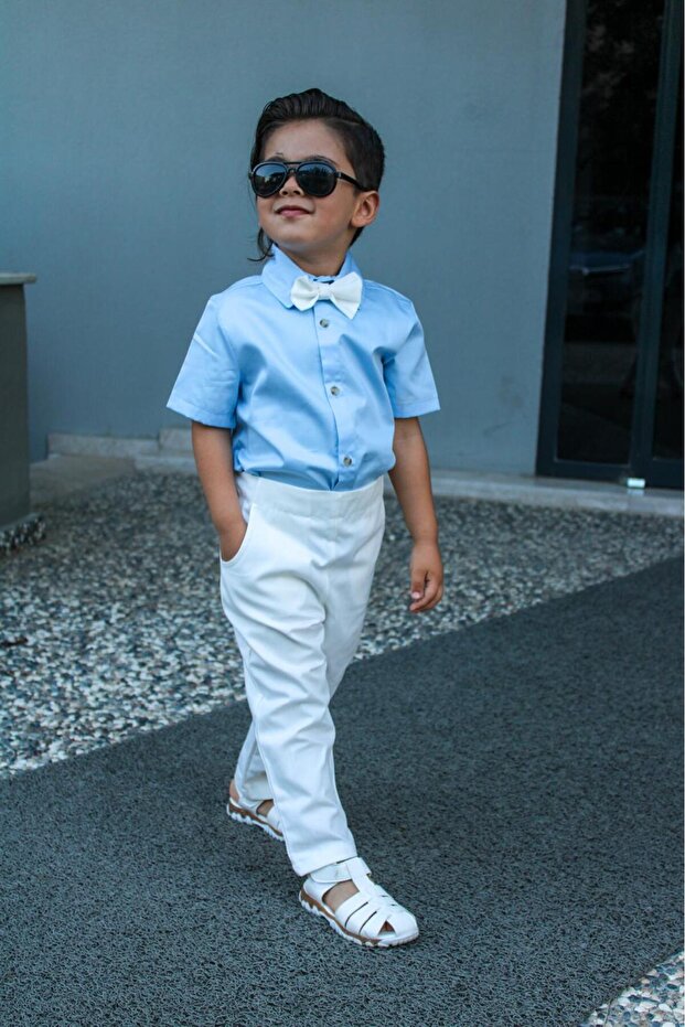 Blue Shirt, Bow Tie, and Pants Children's Set