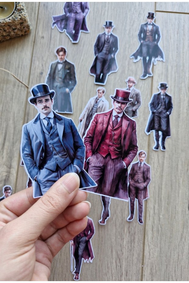 15-Piece Men's Sticker Set - Bullet Journal, Laptop, Scrapbook - Gentlemen, Man, Victorian Men