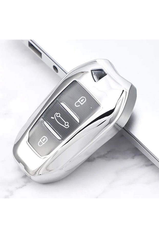 Peugeot, Opel, Citroen, Ds, Toyota Compatible 208, 308, 508, 3008, 5008 Glossy Tpu Key Case Cover (Silver)