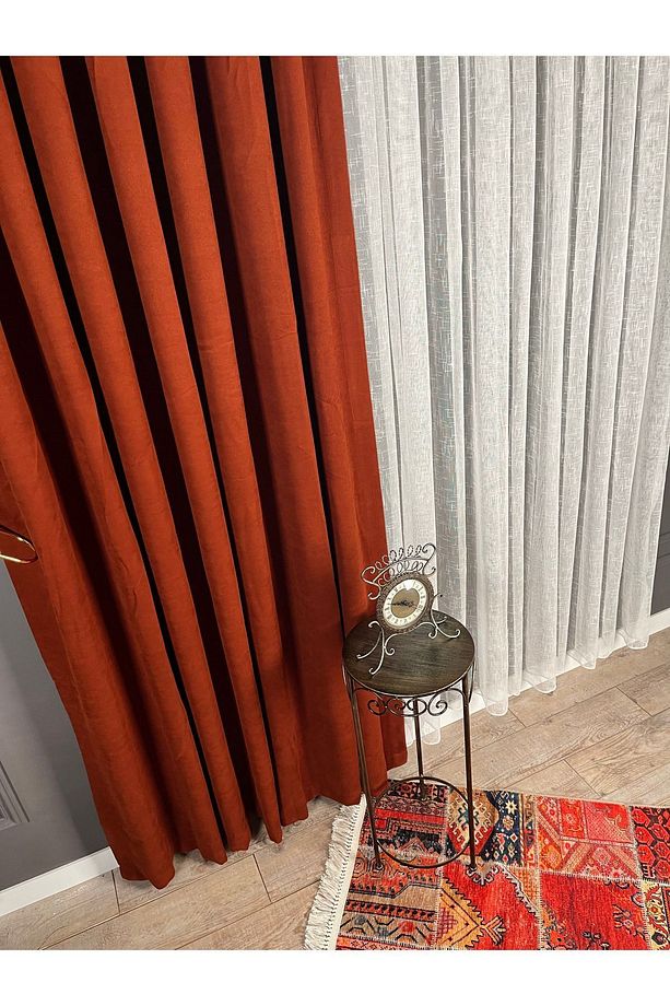 Taç Kiremit Düz Renk 1/2,5 Normal Pileli Soft Fon Perde, Normal Pile, Tek Kanat - 3