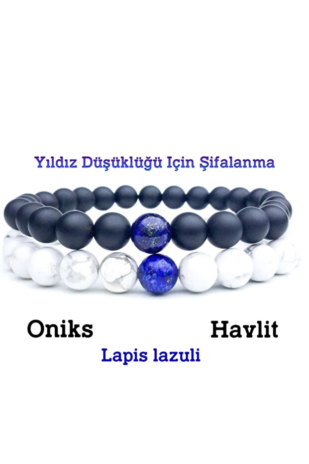 Certified Student Natural Lapis Lazuli, Howlite, Onyx Healing Bracelet for Star Falling Illness 8mm