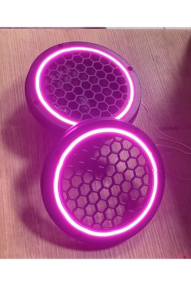 16cm Pembe Neon Işıklı Hoparlör ve Midrange Kapağı 1takım (2adet) Vidalanabilir - 3