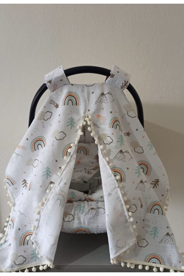 طقم عربة أطفال 100% قطن موسلين - 1