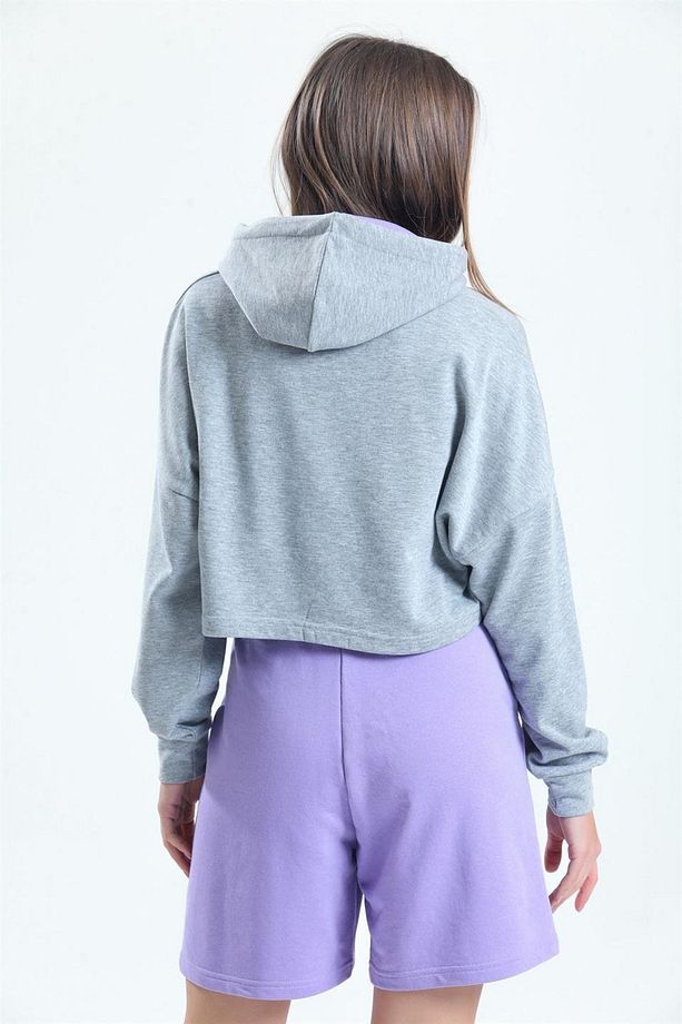 Lila Yüksek Bel %100 Pamuk Basic Rahat Sweat Şort - 5