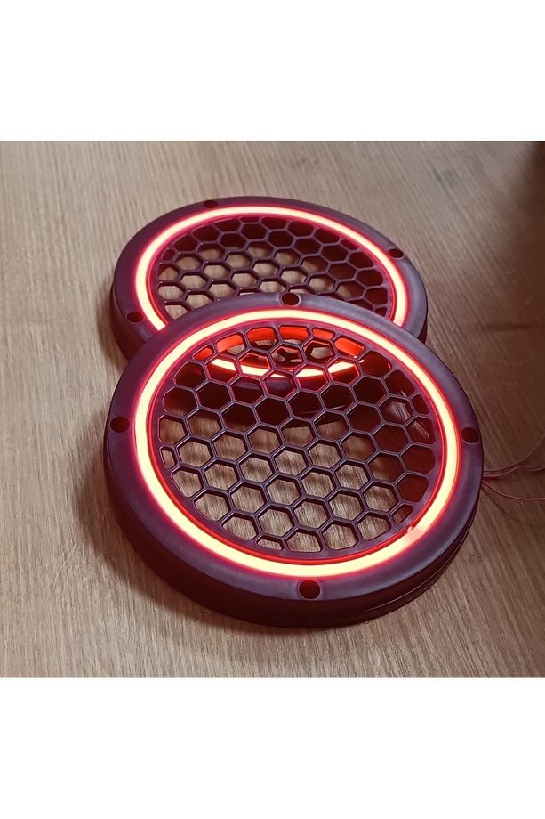 16cm Kırmızı Neon Işıklı Hoparlör ve Midrange Kapağı 1takım (2adet) - 1