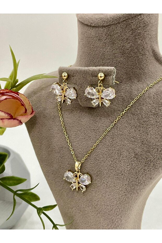 مجموعة قلادة أقراط بنمط الفراشة - 6