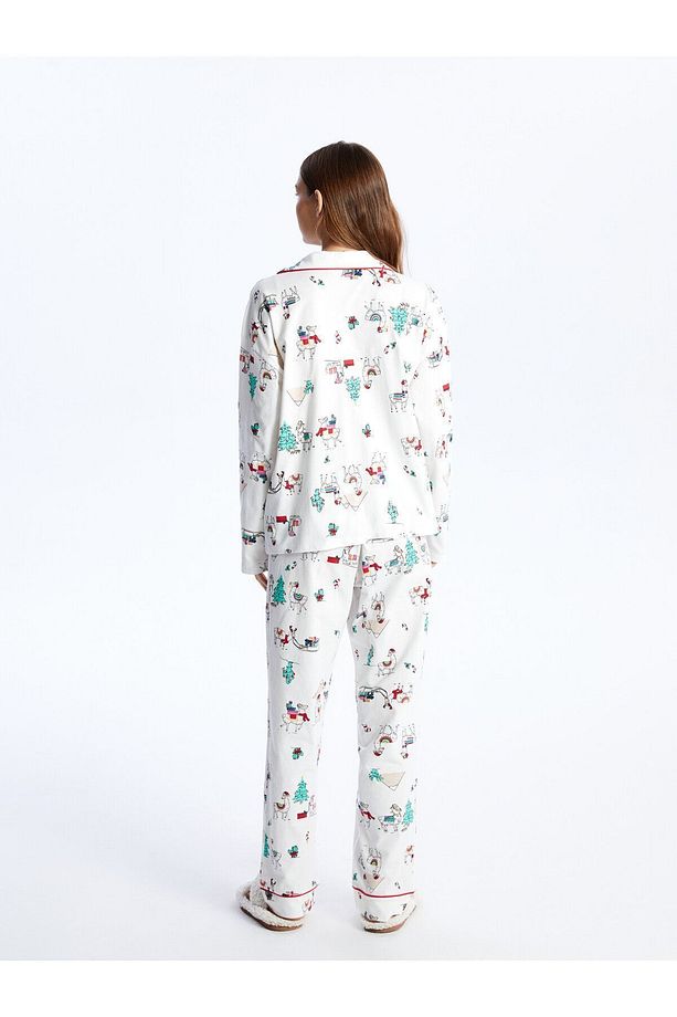 Gömlek Yaka Yılbaşı Temalı Uzun Kollu Kadın Pijama Takımı - 6