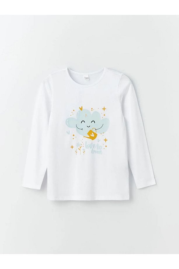 LCW Kids Bisiklet Yaka Desenli Uzun Kollu Kız Çocuk Pijama Takımı - 2