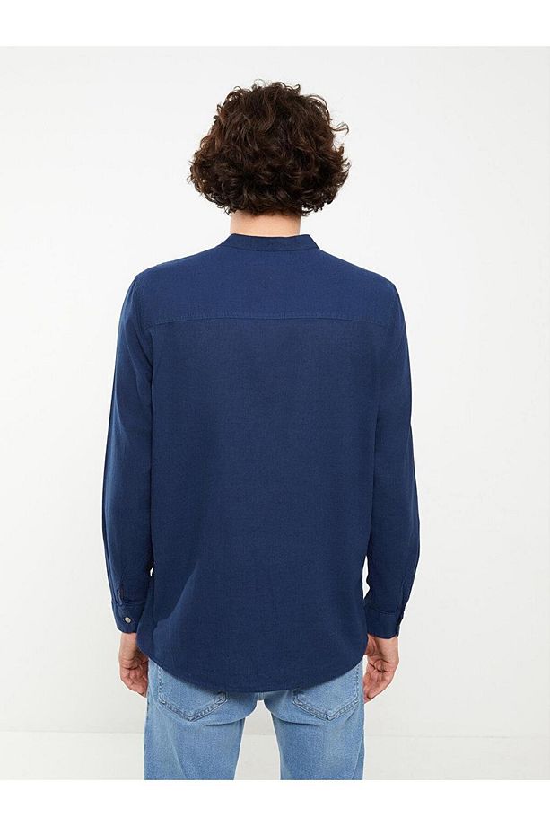 LCW Casual Regular Fit Hakim Yaka Uzun Kollu Keten Karışımlı Erkek Gömlek - 4