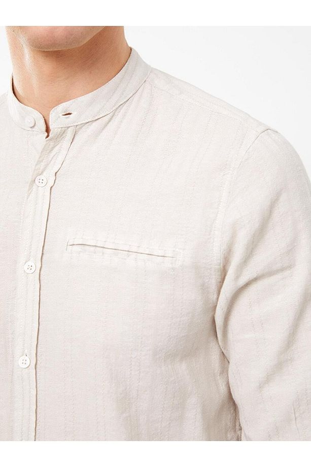 LCWAIKIKI Classic Regular Fit Uzun Kollu Keten Karışımlı Erkek Gömlek - 4