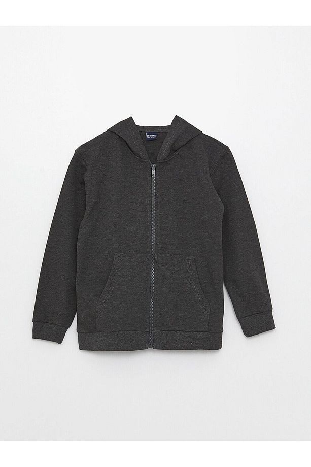 LCW Kids Kapüşonlu Basic Uzun Kollu Erkek Çocuk Fermuarlı Sweatshirt - 1
