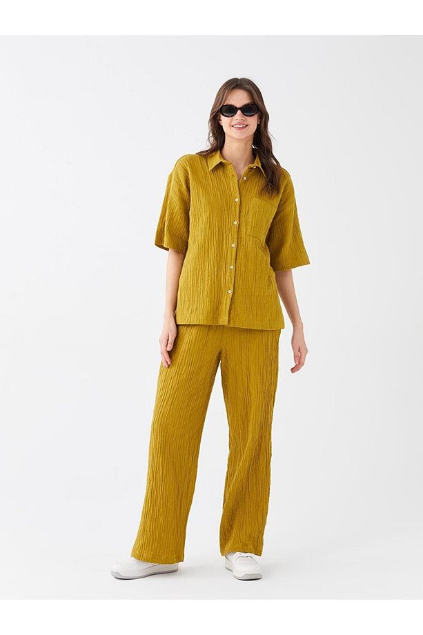 LCW Vision Düz Kısa Kollu Oversize Kadın Gömlek - 3