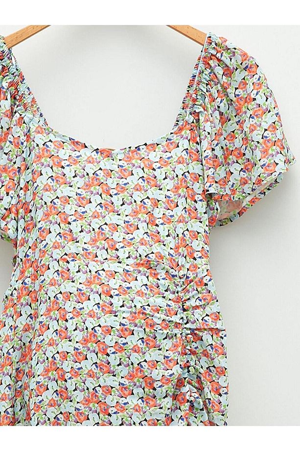 LCWAIKIKI Maternity Kare Yaka Desenli Kısa Kollu Viskon Hamile Elbise - 8