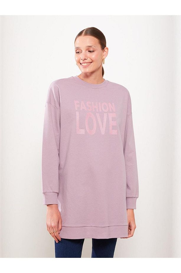 LCW Modest Bisiklet Yaka Baskılı Uzun Kollu Oversize Kadın Tunik - 2