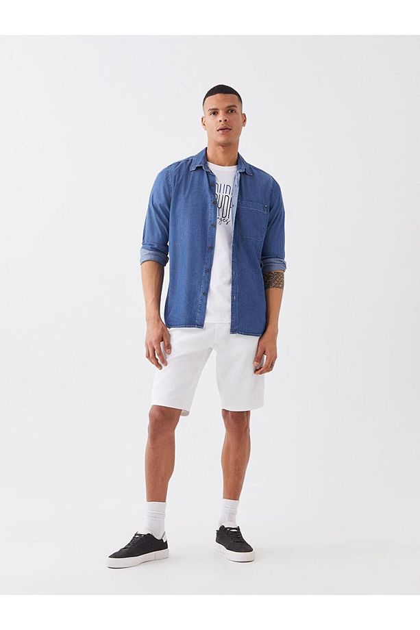 LCW Jeans Regular Fit Uzun Kollu Erkek Jean Gömlek - 4