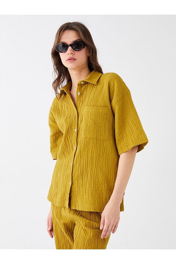 LCW Vision Düz Kısa Kollu Oversize Kadın Gömlek - 2