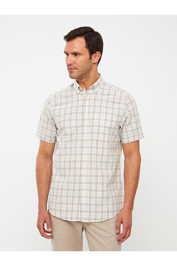 LCWAIKIKI Чоловіча сорочка з попліну з коротким рукавом в клітинку з візерунком Regular Fit - 1