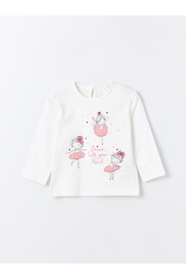 Crew Neck Long Sleeve Printed Baby Girl T-Shirt