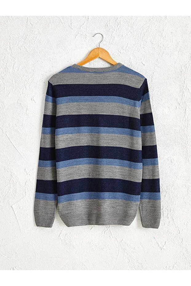 Lcwaikiki Classic Crew Neck Striped Slim Knit Sweater (0W)
