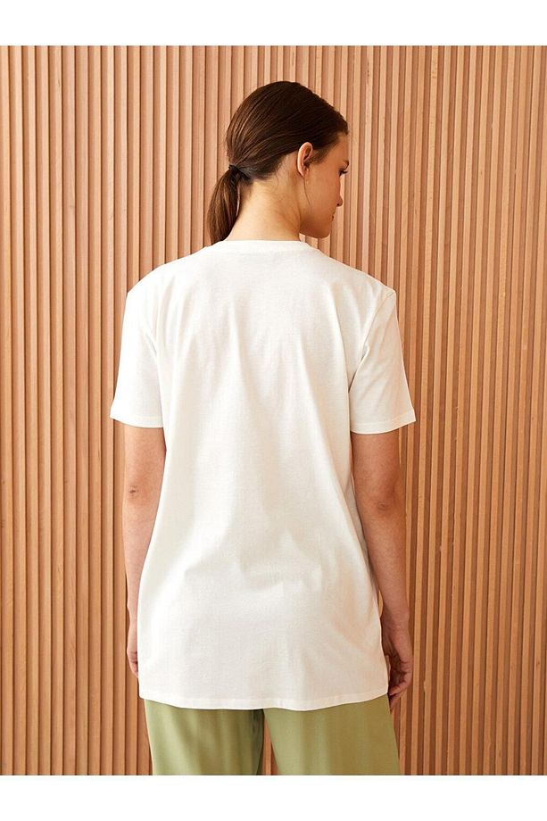 LCW Modest Bisiklet Yaka Baskılı Kısa Kollu Oversize Kadın Tunik - 4