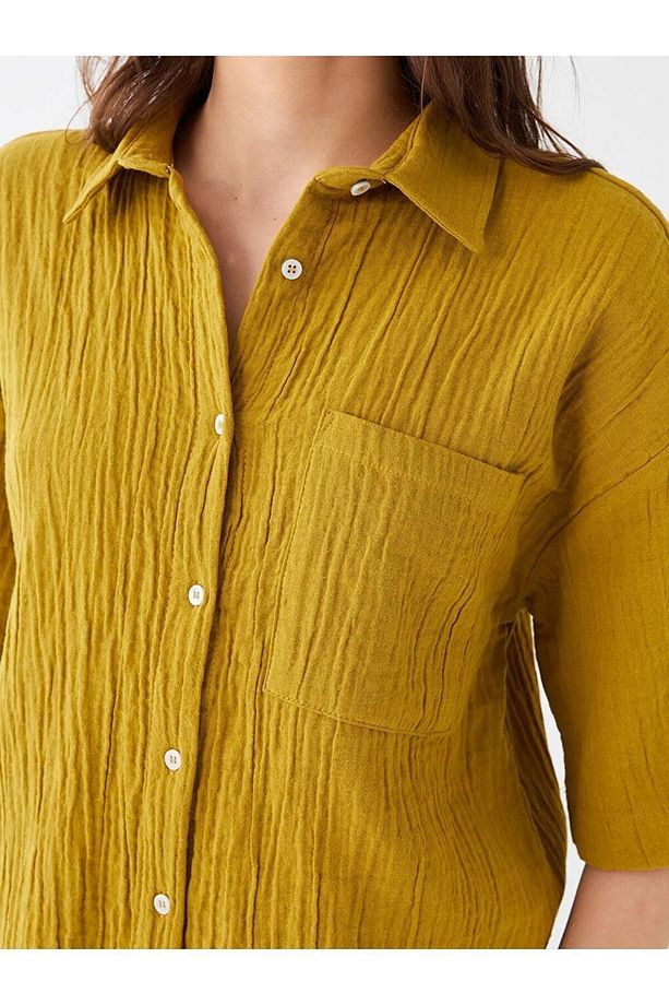LCW Vision Düz Kısa Kollu Oversize Kadın Gömlek - 4